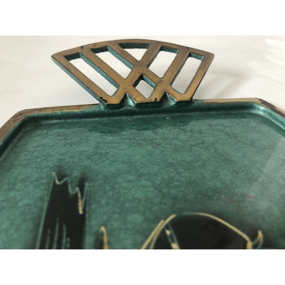 Vintage Mid-Century Metal Tray Oppenheim Hand Made Israel Fruit Bowl Grapes Wine - Picture 5 of 12